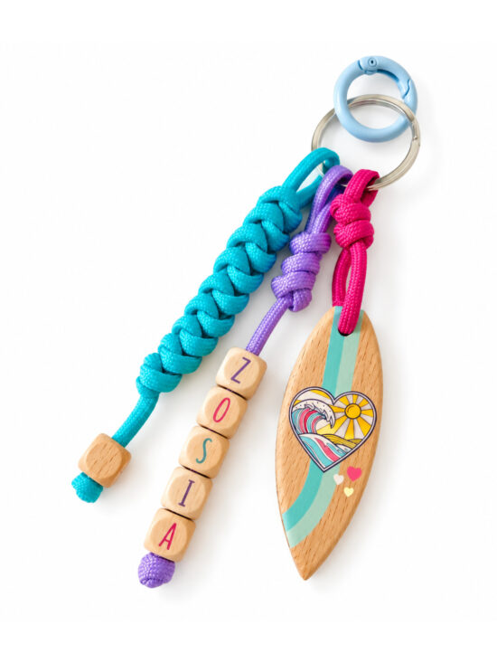 Brelok deska surfingowa MULTI HEART z Twoim imieniem
